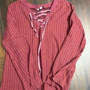 Elegant Lace-Up Maroon Blouse